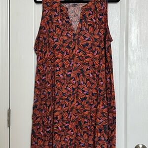 Lands' End Sleeveless Floral Dress in Orange, Navy & Pink